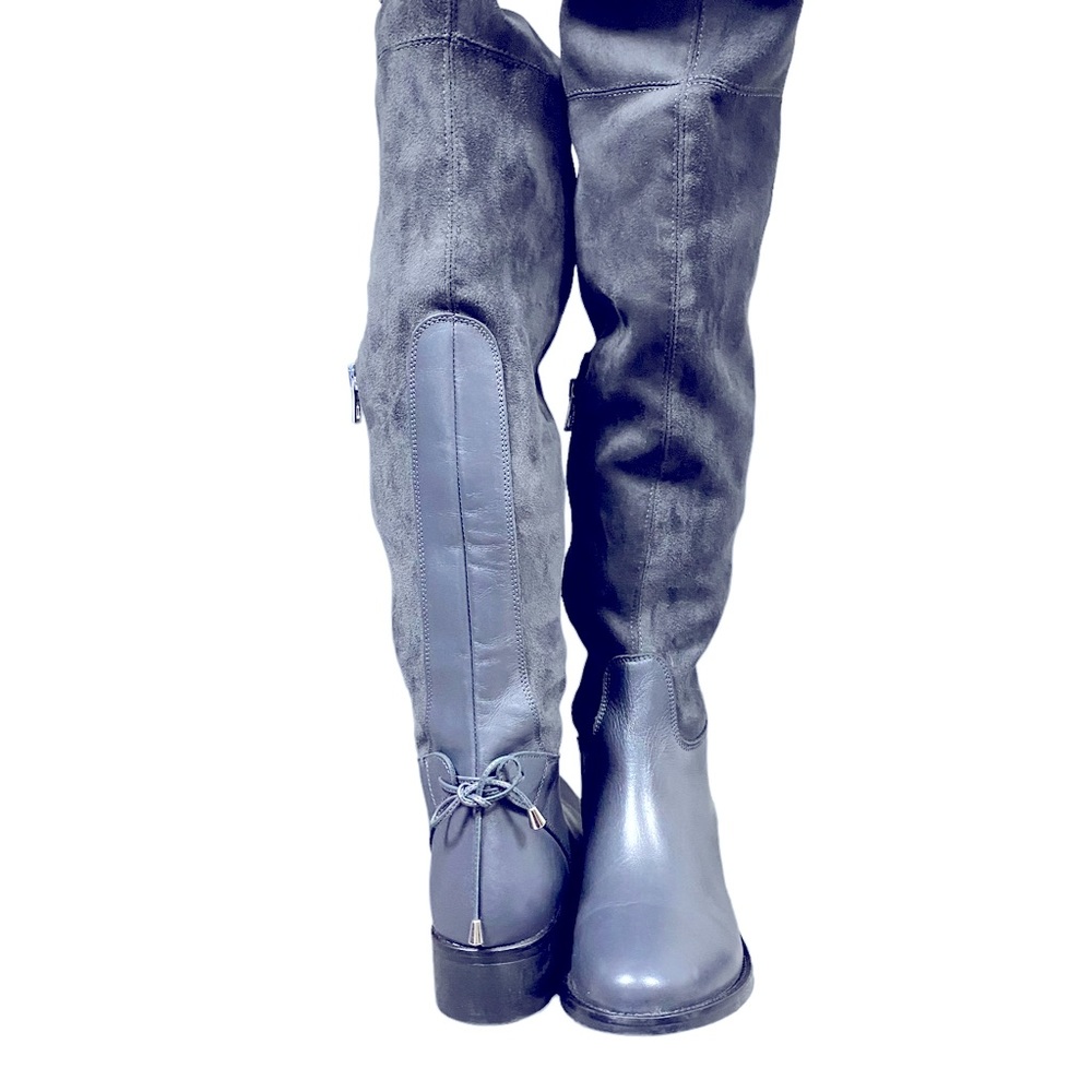 RUDSAK - Navy Blue leather & micro suede knee high riding boots with zip closure